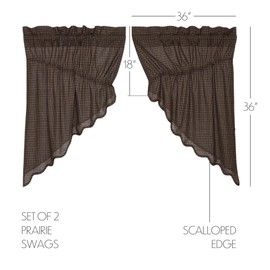 VHC Brands Kettle Grove Window Curtains, Plaid Prairie Swag Scalloped Set of 2 36x36x18