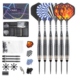 CareGames Steel Tip Darts Set Professional 24g with Carrying case,Aluminium Shafts,Sharpener,Flight Protectors and Dart Tool, Black