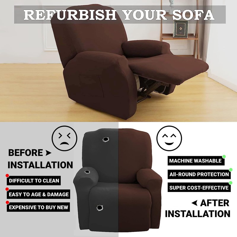 ZNSAYOTX Stretch Velvet Recliner Cover 4-Pieces, Thick Soft Recliner Chair