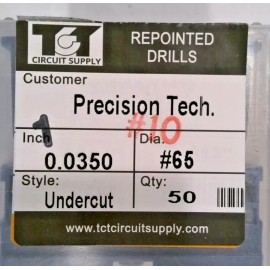 TCT REPOINTED DRILLS UNDERCUT #65 0.0350" DIA 0.314" FLUTE (LOT OF 50)