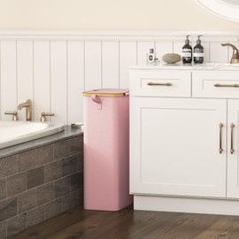 Lifewit 75L Slim Laundry Hamper with Lid, Narrow Laundry Basket with Removable Bag & Bamboo Handles, Fodable Thin Dirty Clothes Hamper for Laundry Collapsible Bin for Bathroom Bedroom Dorm, Pink