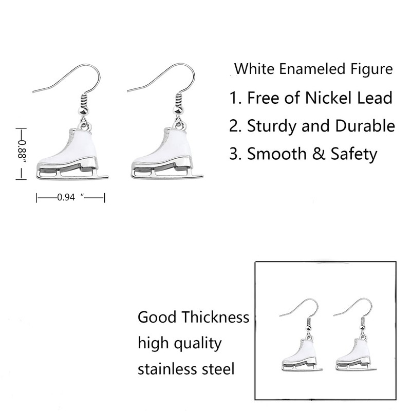 FUSTMW Skater earrings Ice Skate earrings White Enameled Figure Skating
