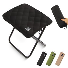 Lynvora Folding Chair, Black, 2025 Portable Stool - Seat + 41% Expansion (14.0 x 10.4 inches (35.5 x 26.5 cm), Load Capacity 264.4 lbs (120 kg), Lightweight 15.5 oz (445 g), Seat Height: 13.4 inches