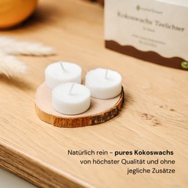 Kerzenmanufaktur x Crafted 4 Planet Pure Coconut Wax Tea Lights (Pack of 24) - Sustainable Tea Lights White - Eco Tea Lights without Case