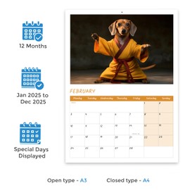 Fun Dachshund Calendar 2025 12 Month to View Wall Calendar 2025 UK A4 Funny Dog Calendar 2025 Papa Prints