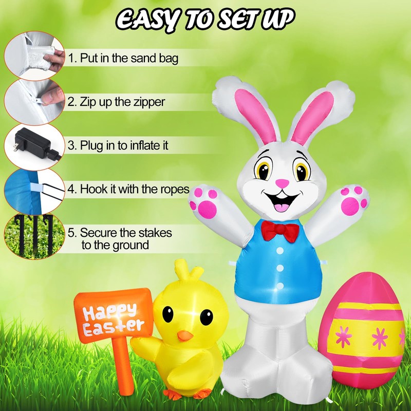 Raymall Easter Inflatables Outdoor Decorations, 5FT Tall Easter Blow Up