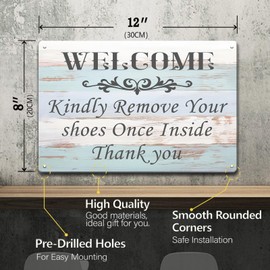 Letnspk Please Take Your Shoes Off Sign - Metal Welcome Sign for Porch, Bedroom, Entrance, Front Door Wall Art Decor Accessories, 12 x 8 inch