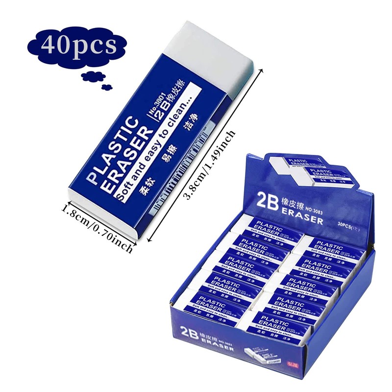 Erasers, Pack of 40 Plastic Mini White Text Erasers, Eraser
