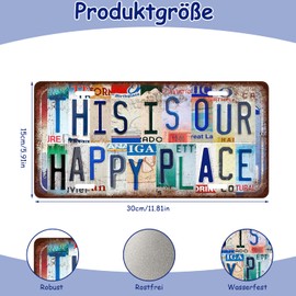 Yoljun Vintage Blechschild, Metallschild Schilder mit Sprüchen THIS IS OUR HAPPY PLACE, Geschenke Wand Deko, Blechschilder für Zuhause Küche Bar Café Club, 30×15cm/11.81×5.91in