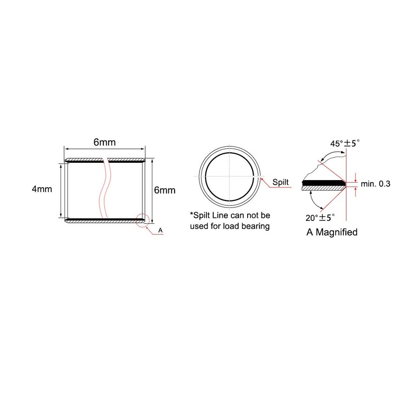sourcing map Sleeve Bearing 4mm Bore x 6mm OD x