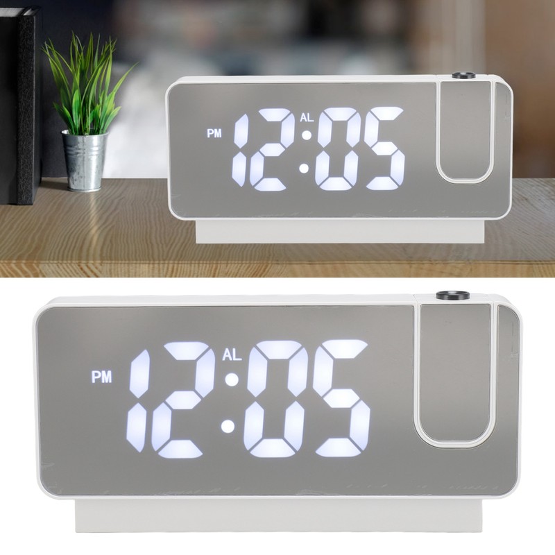 Projection Alarm Clock USB Rechargeable White Light Snooze Function Adjustable