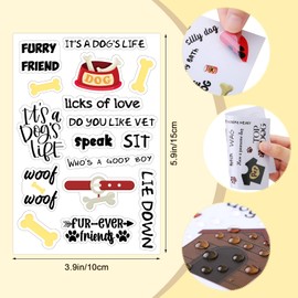 Geyee 20 Sheets Scrapbook Dog Stickers Dog Phrases Clear Sticker Waterproof Dog Paw Print Stickers with Sayings Puppy Word Stickers for Adult Scrapbooking DIY Crafts Album Laptop Decor, 4 x 6 Inch