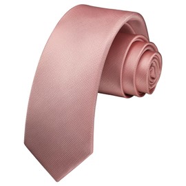 HISDERN Ties for Men 2.17'' Skinny Solid Color Necktie Formal Busines Woven Satin Thin Silk Silm Mens Tie Wedding Party, A1-pink, 2.17''