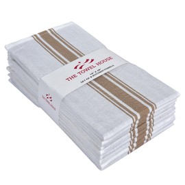 THE TOWEL HOUSE 100% Cotton Kitchen Towels – Highly Absorbent, Quick-Dry Dish Towels with Hanging Loop – Extra Large 18x28 Inches – Beige (Pack of 8) | Soft, Durable and Lint-Free for Everyday Use