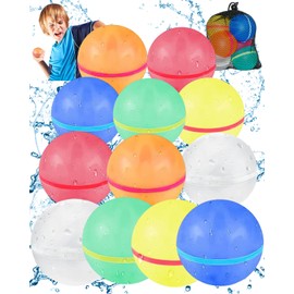 Mnytyel Reusable Water Balloons, Magnetic Self Sealing Quick Fill Water Balloons with Mesh Bag, Silicone Water Bomb For Kids, Summer Toys Swimming Pool Party Supplies Bath Toy Outdoor (12 Pack)