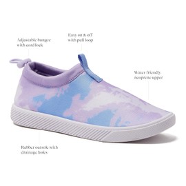 Lands' End Kids Quick Dry Slip On Aqua Swim Shoes for Boys & Girls - Purple Tie Dye, Size 1-7