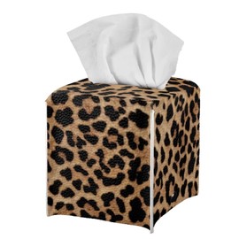 ZFRXIGN Leopard Tissue Box Cover - Cheetah Striped Holder - Square Brown Leather Case