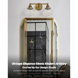 Teqinchy Double Vintage Wall Sconces 2-Lights Brass Gold Bathroom Vanity Light with Clear Striped Glass Shade Indoor Hardwire Wall Sconce Lighting for Bathroom Living Room Bedroom Kitchen