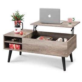 WLIVE Lift Top Coffee Table with Storage for Living Room,Small Hidden Compartment and Adjustable Shelf,Mid Century Modern ,Wood,Greige