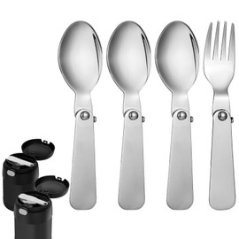 3 Piezas Cucharas de Repuesto y 1 Tenedor Compatible con Thermos Funtainer 10oz Food Jar, Cuchara Plegable de Acero Inoxidable Cuchara Portátil Utensilios para Thermos, Apto para Lavavajillas