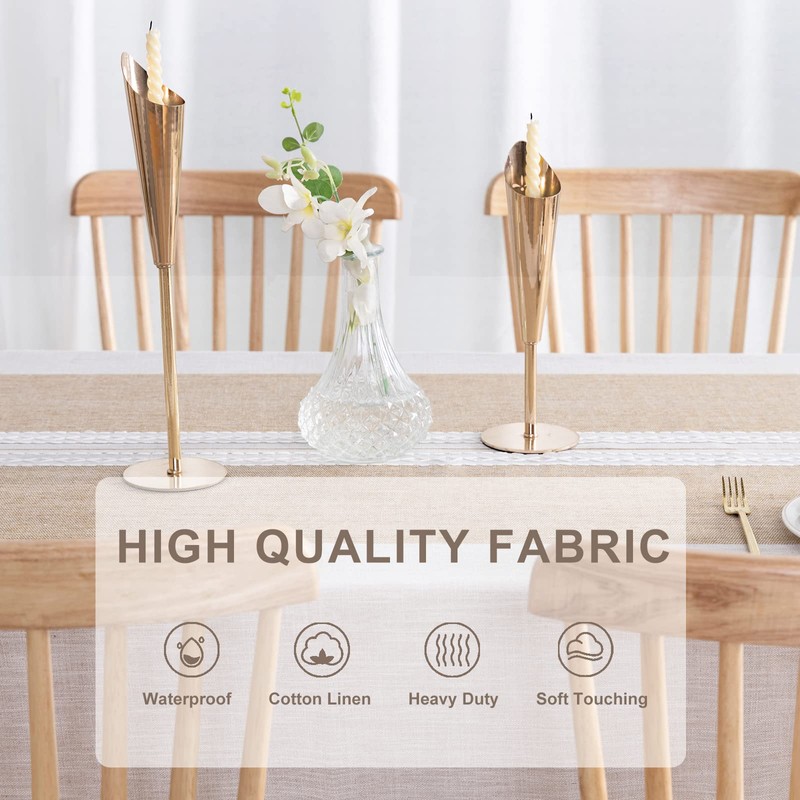 SUNBEAUTY Table Cloth Rectangular Beige 140x200 Cotton Linen Tablecloths With