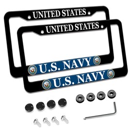 2 Pcs License Plate Frame for U.S. Navy Black Matte Aluminum USN Car Plate Cover Holders with Screw Caps