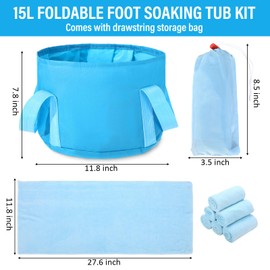 12 Pcs 15L Foldable Foot Soaking Tub Kit Portable Foot Bath Tub for Soaking Feet with Towel and Storage Bag Soak Spa Bucket for Travel Camping (Blue)