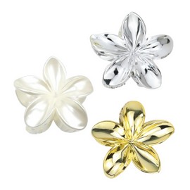3Pack Hawaiian Plumeria Claw Clips Tropical Hibiscus Flower Hair Clips Luau Beach Accessories for Women Girls Cute Summer Stuff - Gold, Silver, White