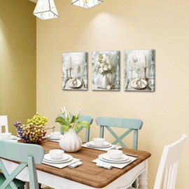 DuoBaorom Dining Room Wall Art Modern Wine Picture White Rose in Bottle Painting for Kitchen Drinks Canvas Print Sage Green and Grey Home Decor 12"X16"