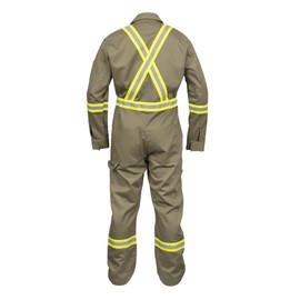 Just In Trend Men's Flame Resistant High Visibility Hi Vis Coverall - 88% C/12% N (4X-Large, Khaki)