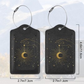 Hand Holding Crescent Moon Boho Luggage Tags for Suitcases, 2 Pack Cute PU Leather Suitcase Tag Identifiers with Address Card for Baggage Tag