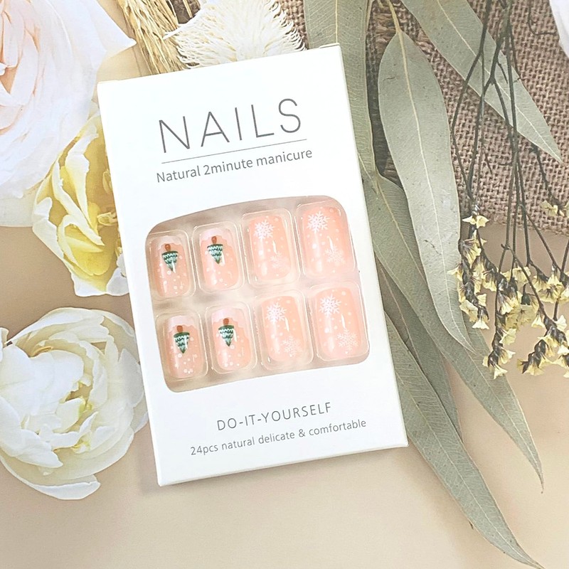 Christmas Press on Nails Short Square Acrylic Glossy Full Cover