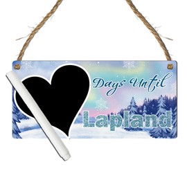 "Days Until Lapland" Countdown Plaque - Northern Lights & Winter Wonderland Chalkboard Sign for Christmas Holiday Countdown - Perfect Lapland Trip Decor for Families (Pastel, With Pen)