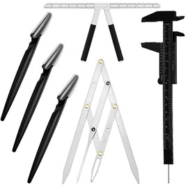 6 Pieces Tattoo Eyebrow Ruler 3 Point Positioning Ruler Mini Caliper Double Scale Vernier Caliper Eyebrow Golden Ratio Caliper Microblading Ruler Gauge Ruler Measuring Tool with Eyebrow Razors Shaver