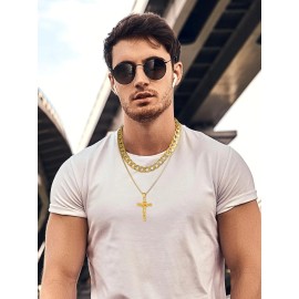 U7 Men Crucifix Cross Pendant with Chain Baptism Christian 22inch, 01. Gold