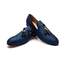 Men's Vintage Velvet Embroidery Noble Loafer Shoes Slip-on Loafer Smoking Slipper Tassel Loafer, Blue/10, 13 US