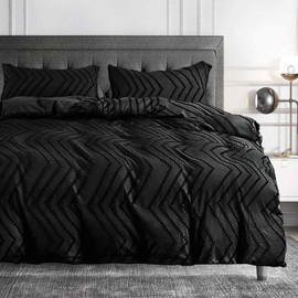 Nanko Black Duvet Cover Queen Size, 3pc Luxury Modern Masculine Microfiber Bedding Duvet Cover Set with Zipper Closure, Aesthetic Shabby Chic Soft Geometric Quilt Cover for Women Men 90x90 inches
