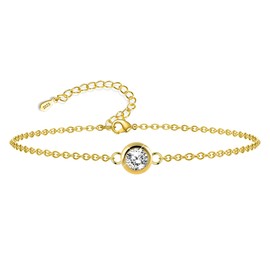 ASH'S CHOICE Sterling Silver 925 Bracelets for Women 14K Gold-Plated Charm Bracelet with Round Ball Pearl Zirconia Adjustable Bracelet Waterproof Chain Friendship Bracelets Jewellery Gift