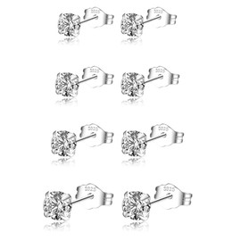 PABBEU 4Pairs Sterling Silver Stud Earrings for Women Hypoallergenic 925 Sterling Silver Earring Studs Small Stacks AAAAA Cubic Zirconia Cartilage SilverStud Earrings Set for Women Gift