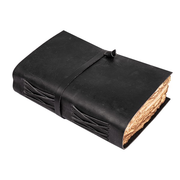 LEATHER VILLAGE Leather Journal - Vintage Leather Journal - Shadows Book - Leather Bound Journal - Leather Sketchbook - Antique/Vintage Deck Edge Handmade Paper 200 GSM 6" x 4" Starless Black