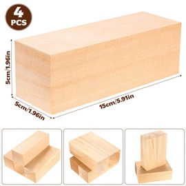 4 Pcs Basswood Carving Blocks, Large Wooden Blocks for Craft, Unfinished Wood Blocks for Wood Carving Whittling Kit, Wooden Carving Blocks for Beginners Adults Kids,15x5x5cm/6x2x2 inch