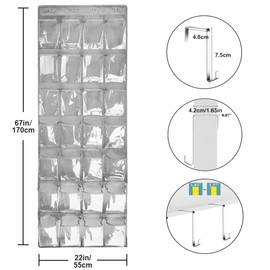 Risom Organizador de Zapatos para Colgar Sobre La Puerta, 28 Grandes Bolsa Organizadora Colgante de PVC Transparente y 4 Ganchos Para Cocina, Dormitorio, Baño, Clóset