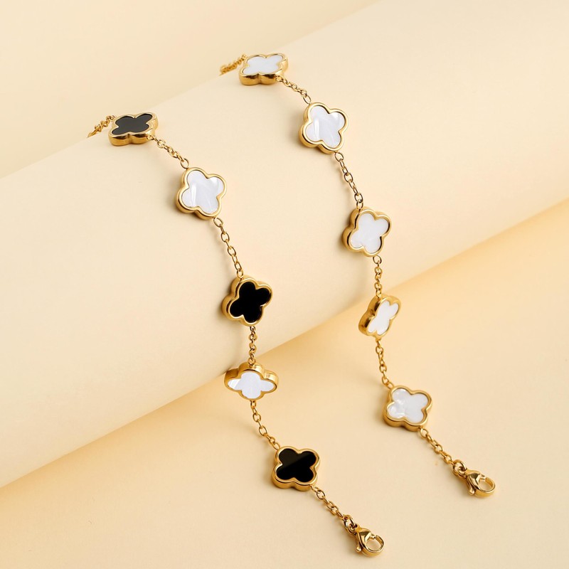 YUEXIAODOU 18K Gold bracelets for women Clover Bracelet Set 2Pcs