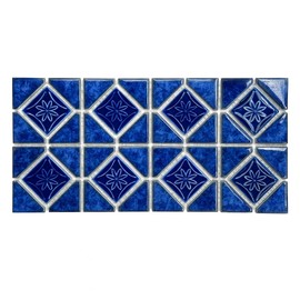 Tenedos Blue Diamond with Flower Glossy Porcelain Mosaic Tile – Mesh-Mounted 6x12 Sheet for Pool, Bathroom, Kitchen Backsplash, Shower & Accent Walls – (1 Sheet) (1)