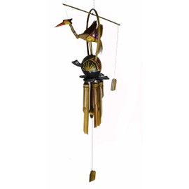 Hand Carved Large Beautiful Bamboo Wood Bobbing GOONIE Bird with Coconut Turtle Wind Chime