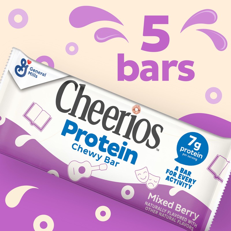 Cheerios Protein Chewy Bars, Snack Bars, Mixed Berry, 5 Ct,