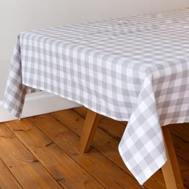 Talking Tables Fabric Large Grey Checkered Gingham Tablecloth Recycled Cotton Rectangle, Reusable and Washable Table Cover for Alfresco Dining, Buffets, Weddings & Parties and Picnics 180cm x 140cm
