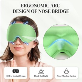 3D Fully Block Out Light Eye Sleep Mask, Long Lash Extension Eyes Cover Zero Pressure Deep Contoured with Adjustable Straps for Women Men Travel Home Sleeping Nap Rest, Black (Light Green)