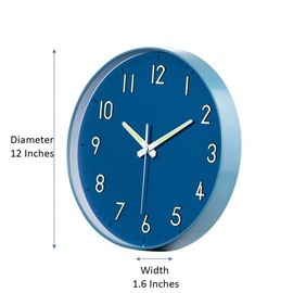 Timely Furnishings Midnight Blue Silent Wall Clock, with Glow in The Dark Numbers and Hands, Modern Eye Catching Home Decor for Any Room