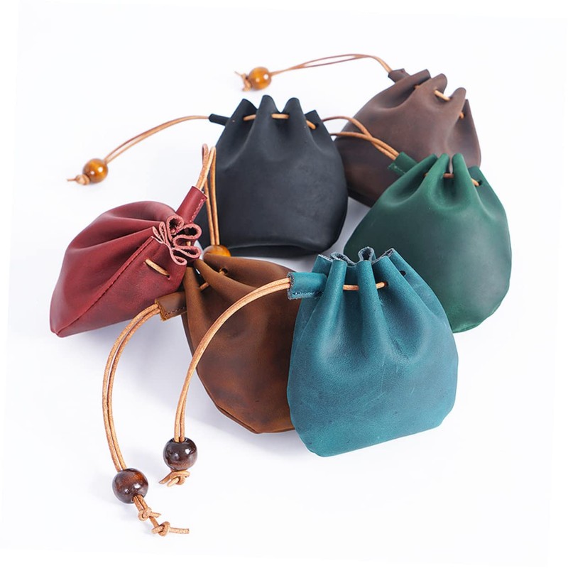 STOBOK Mens Coin Pouch Leather Coin Bag Small Drawstring Pouch